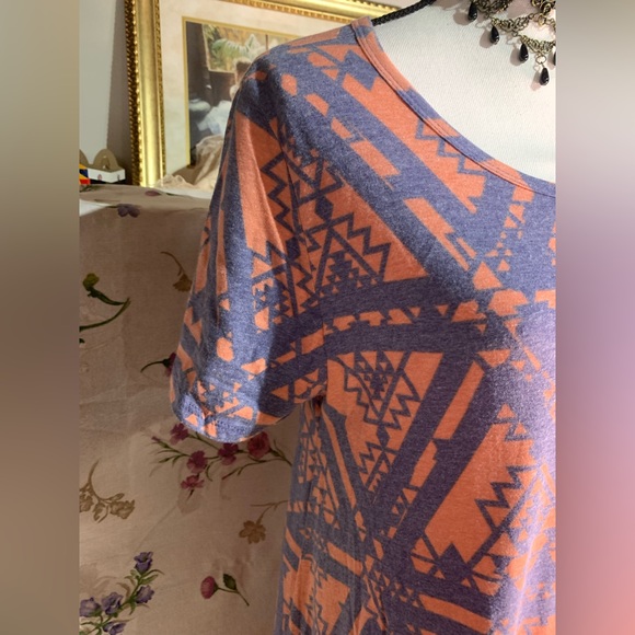 ❌SOLD〽️Lularoe Carly Heathered Coral Blue Aztec Print Dress - Picture 2 of 9